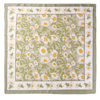 Spring Meadow Daisy Silky Feel Bandana Scarf in Olive