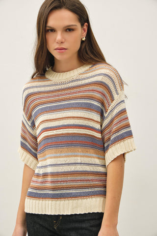 Striped Chunky Sweater in Denim