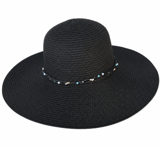 Sun Hat with Bead Accent in Black