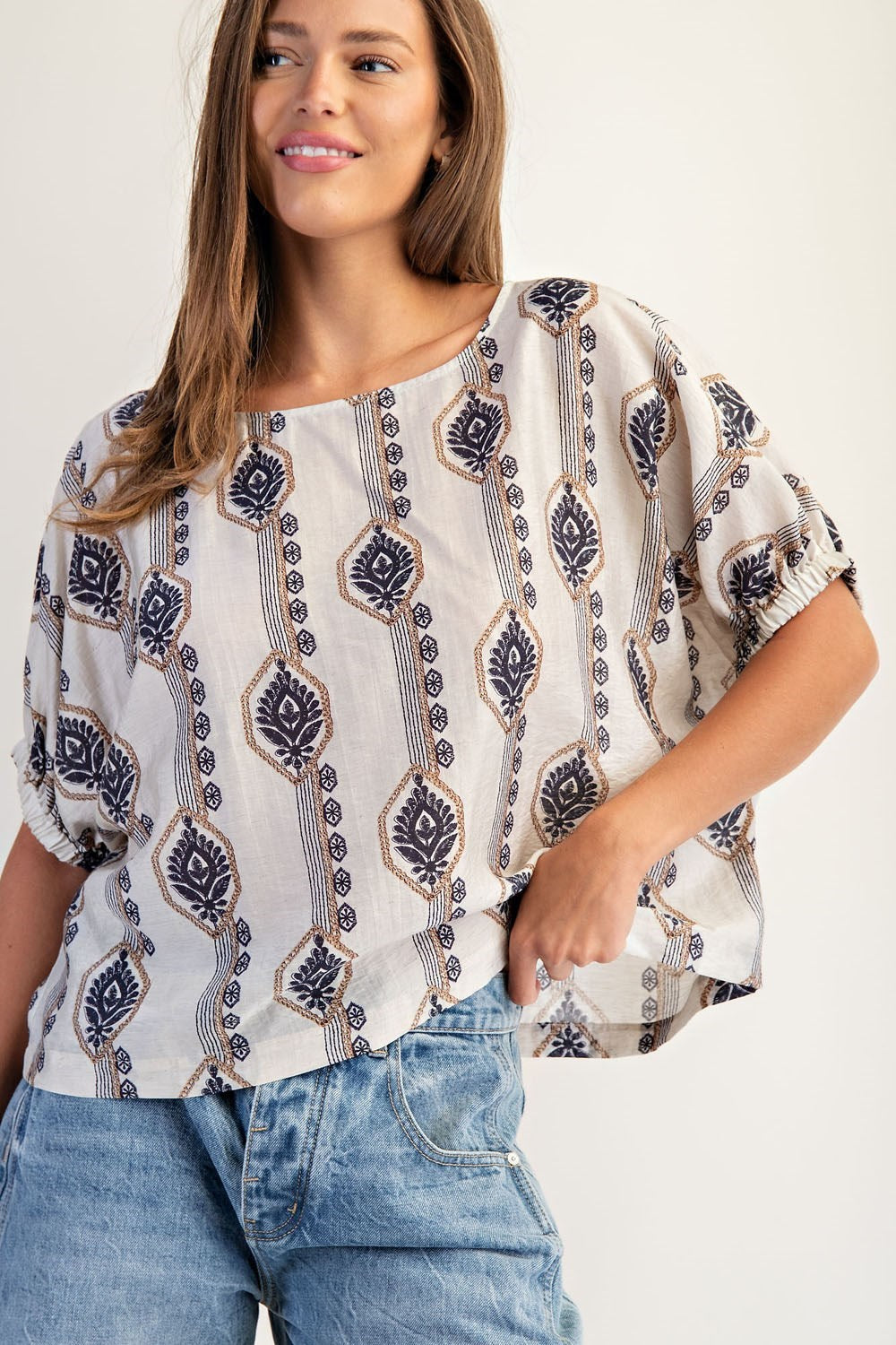 Geometric Floral Printed Blouse