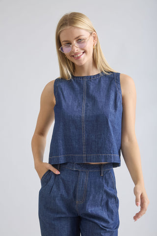 Dk. Denim Cropped Sleeveless Top