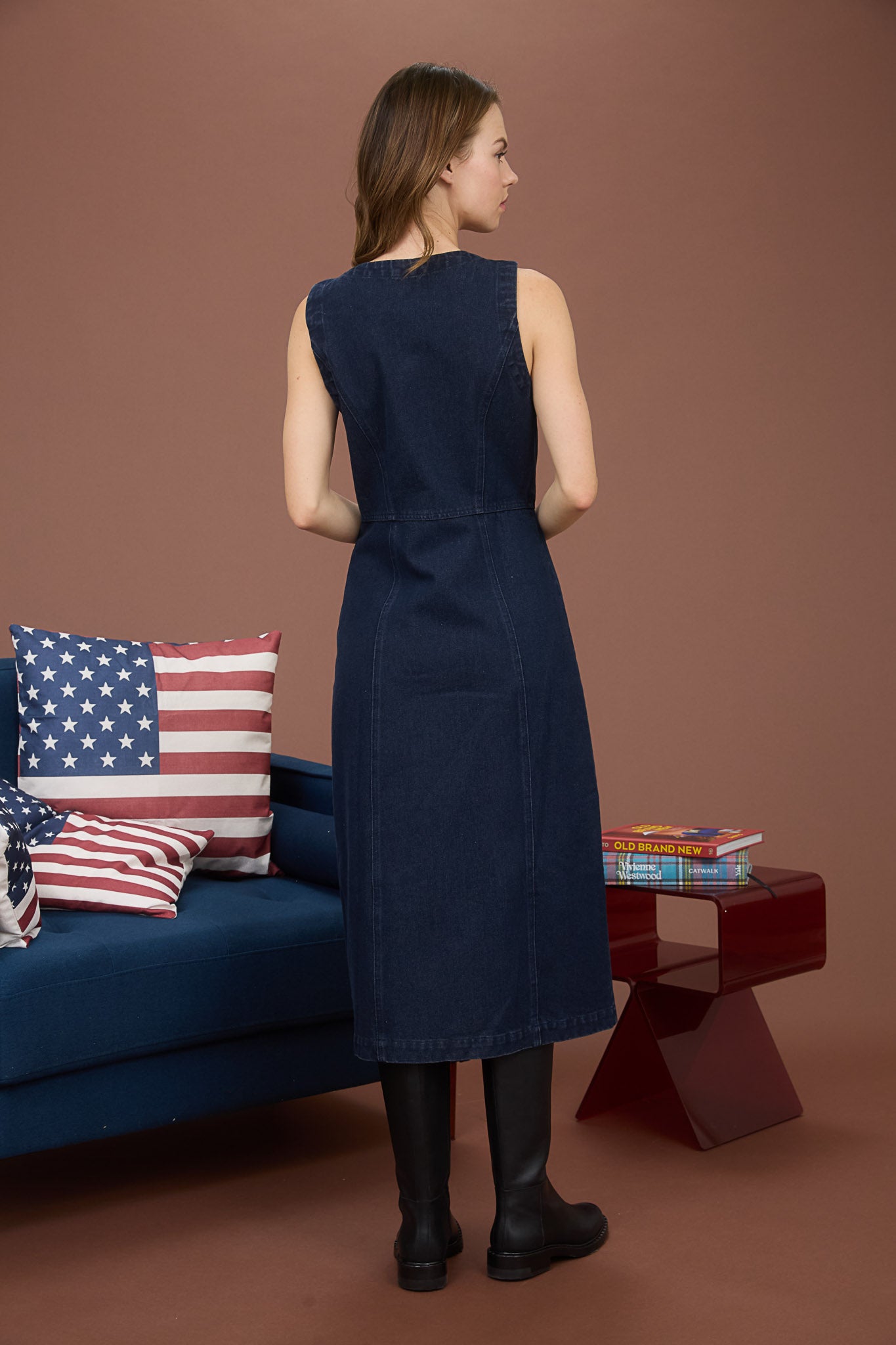 Gold Button Front Denim Dress