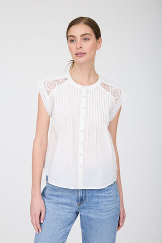 Short Sleeve Lace Detail Top in White – by Zoe & Claire