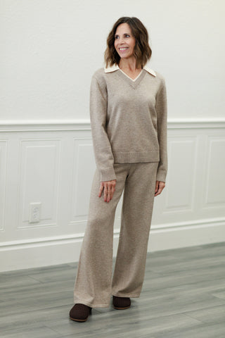 V-Neck Sweater with Ribbed Collar Detail