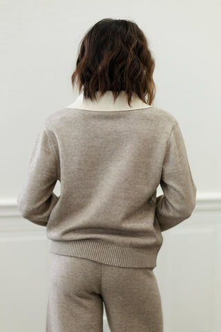 V-Neck Sweater with Ribbed Collar Detail