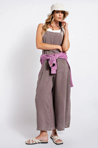 Vintage Washed Cotton Jumpsuit in Mushroom