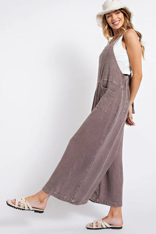 Vintage Washed Cotton Jumpsuit in Mushroom