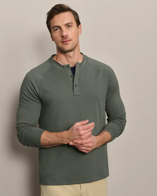 Rhone® Waffle Tech Henley in Olive Shadow