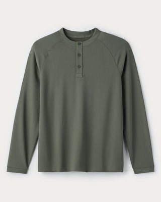 Rhone® Waffle Tech Henley in Olive Shadow