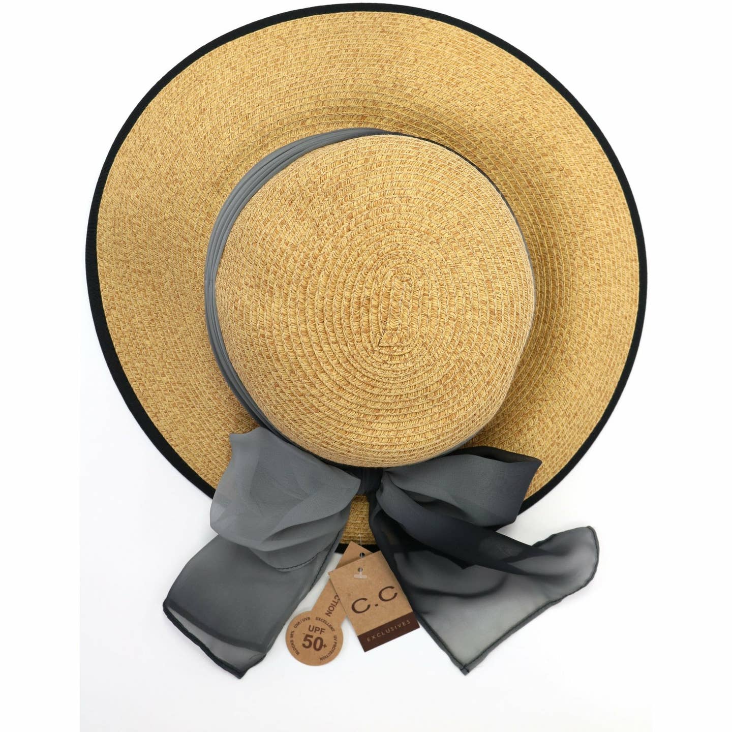 Natural Paper Brim Hat with Ombre Chiffon Sash