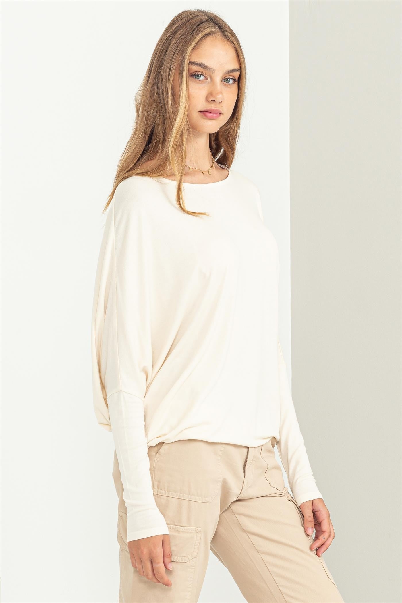 Relaxed Fit Dolman Top in Cream