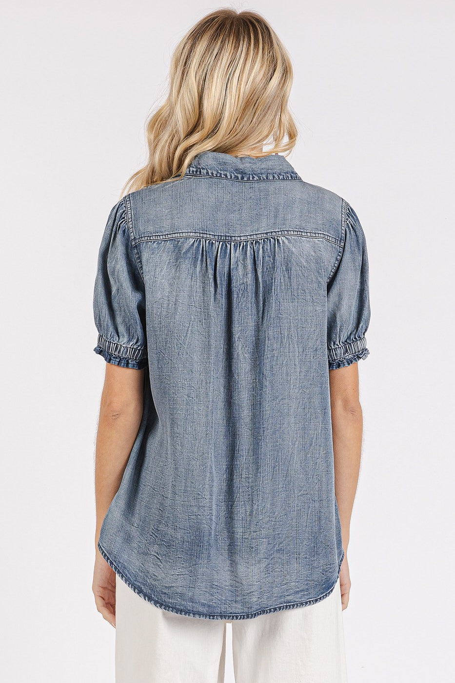 Tencel Puff Sleeve Top in Indigo