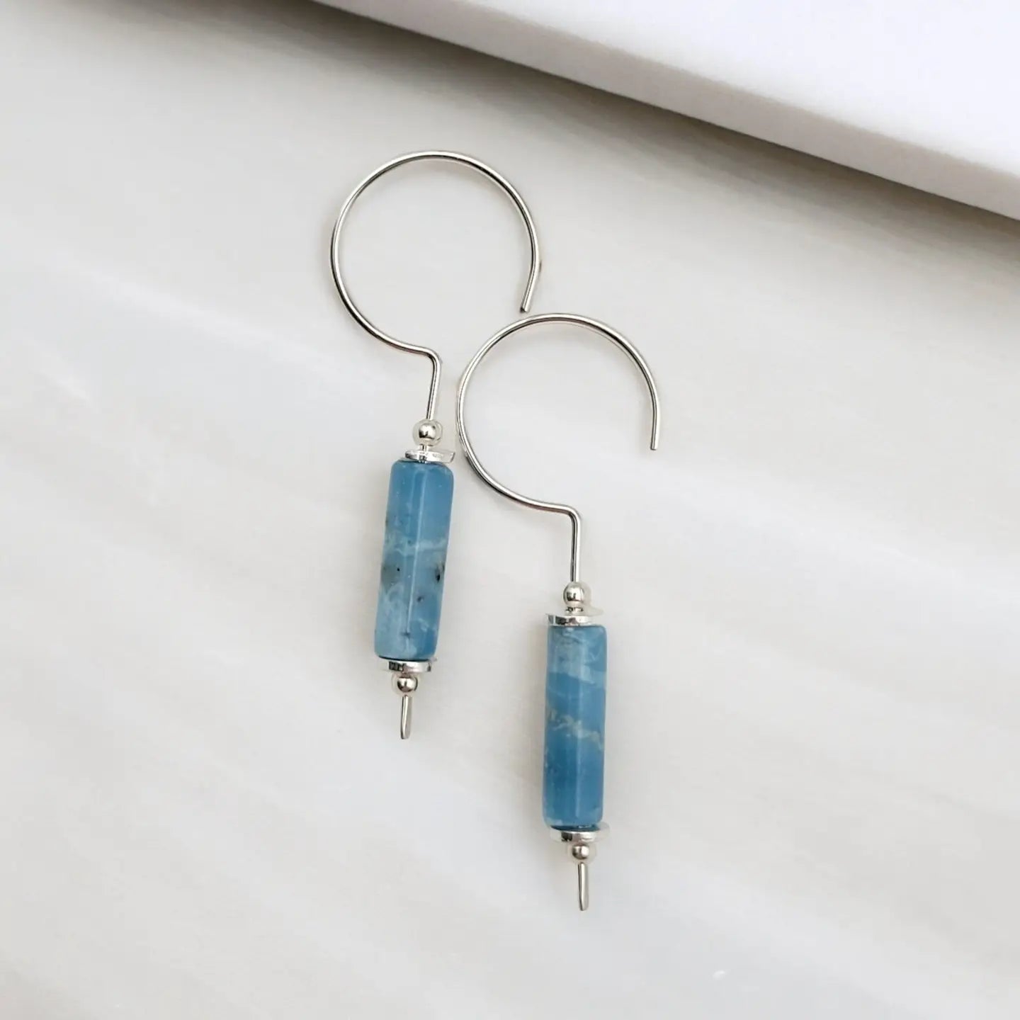 Handmade Sterling Silver & Larimar Quartz Threader Earrings