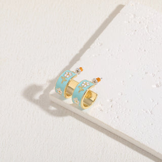 Garden Meadow Flower Enamel Huggie Hoop Earrings