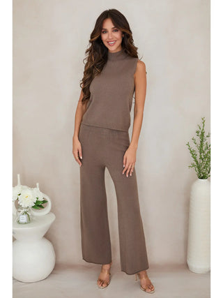Milio Milano Italian Knit Sleeveless Mock Neck Top in Dark Mocha