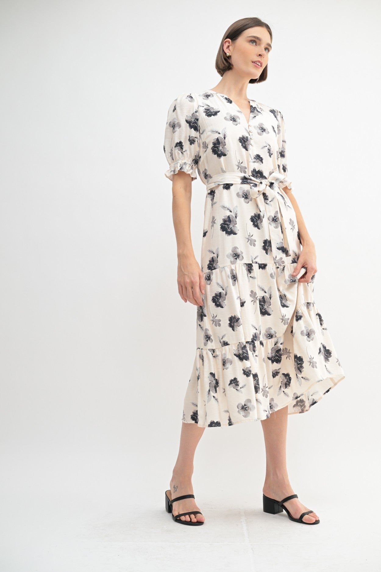 Midi Flower Dress with Tie