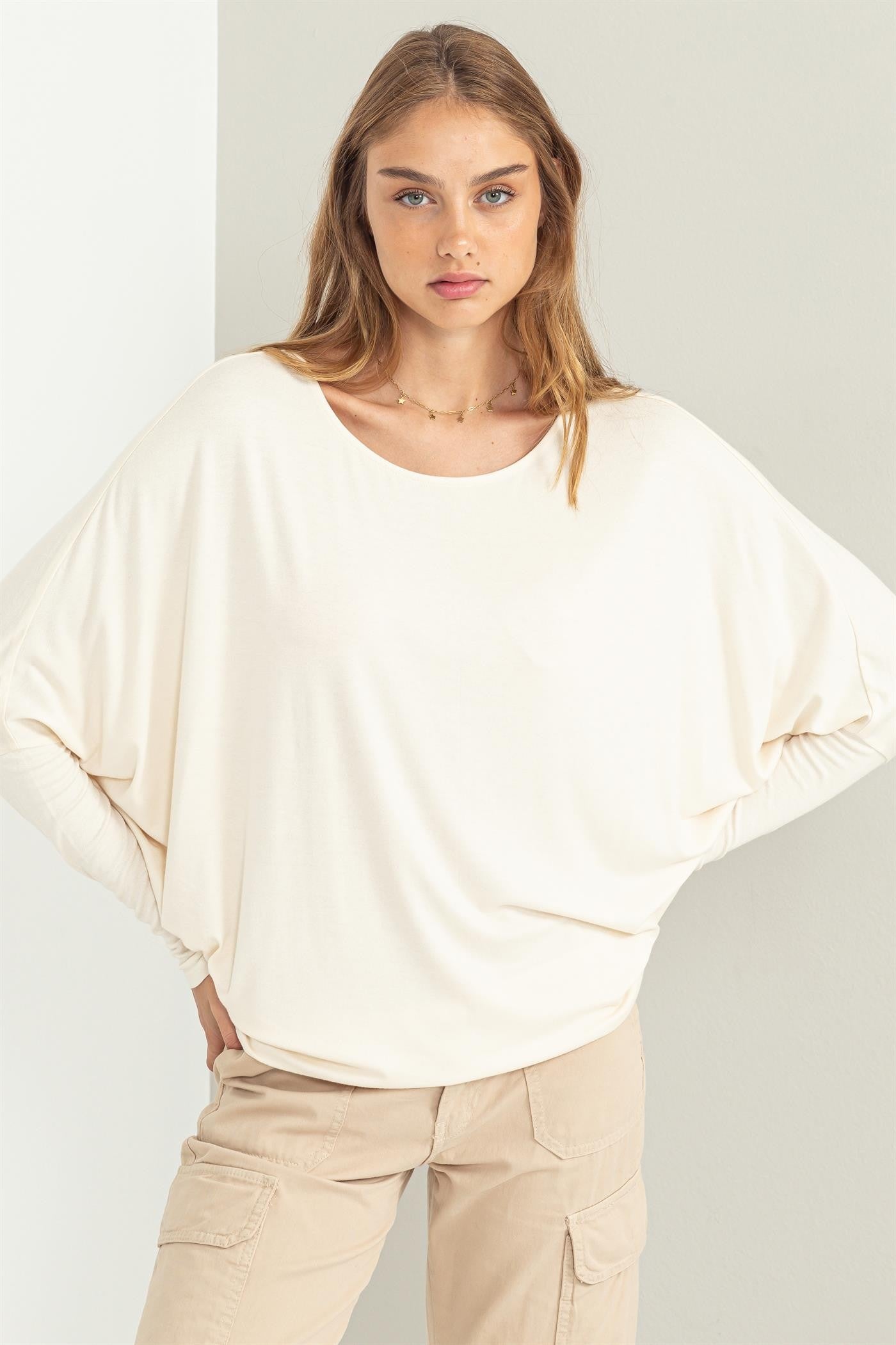 Relaxed Fit Dolman Top in Cream