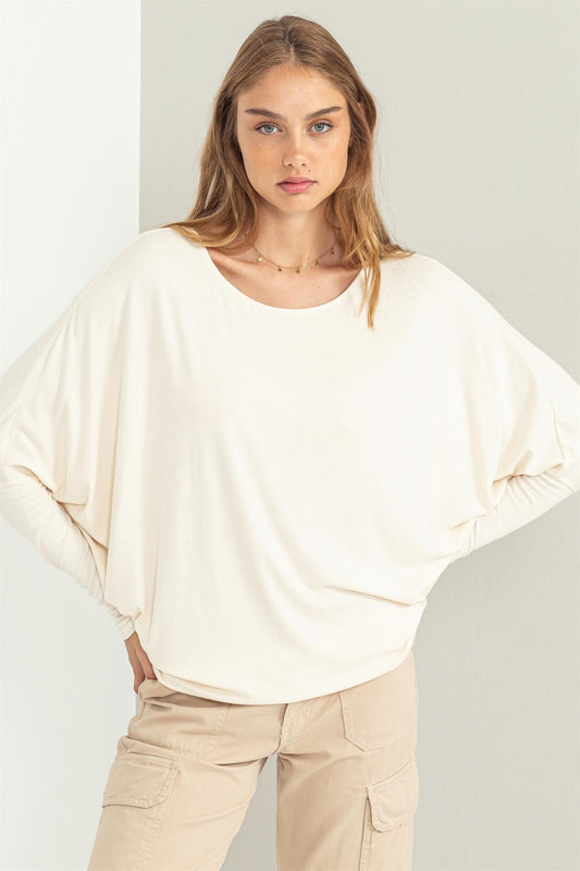 Relaxed Fit Dolman Top in Cream