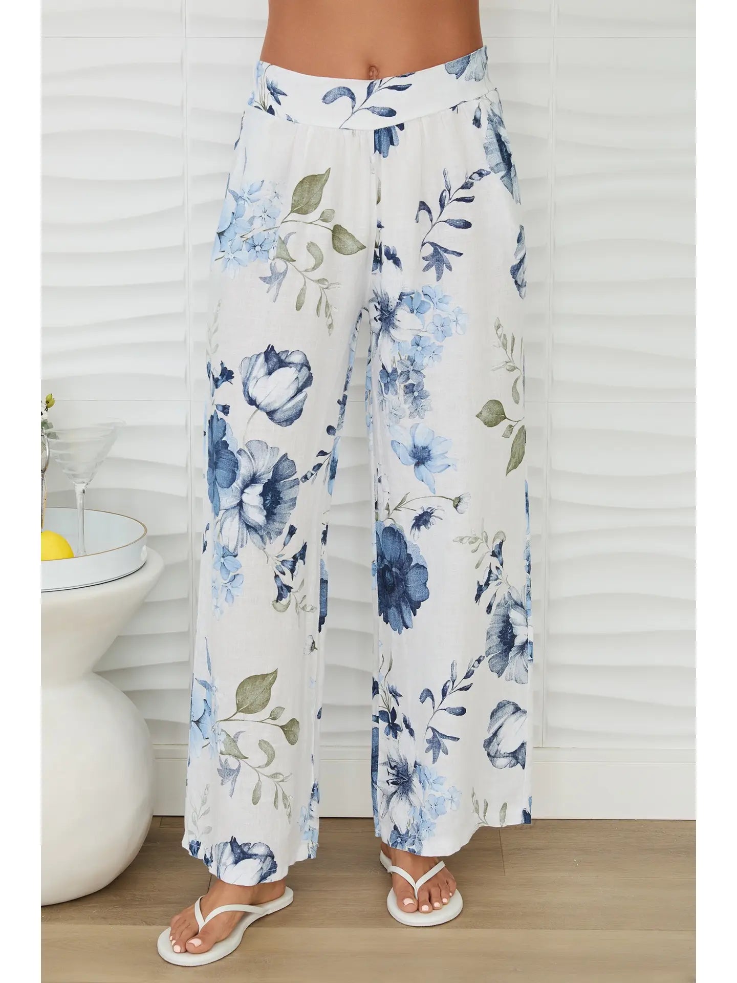 Gardenia Print Wide Leg Pants
