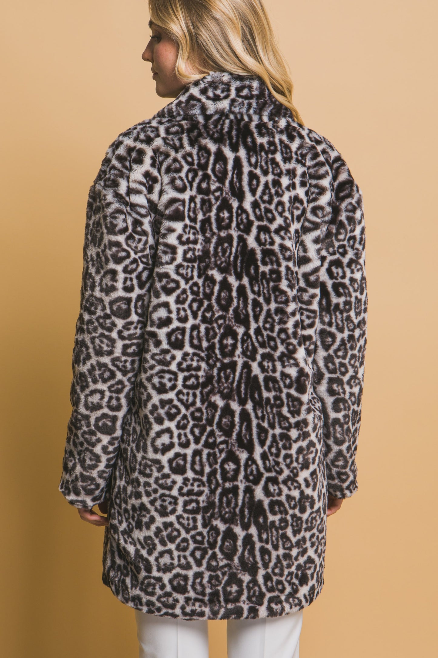 Faux Print Animal Print Fur Coat