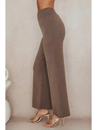 Italian Cozy Knit Flared Pants in Dark Mocha