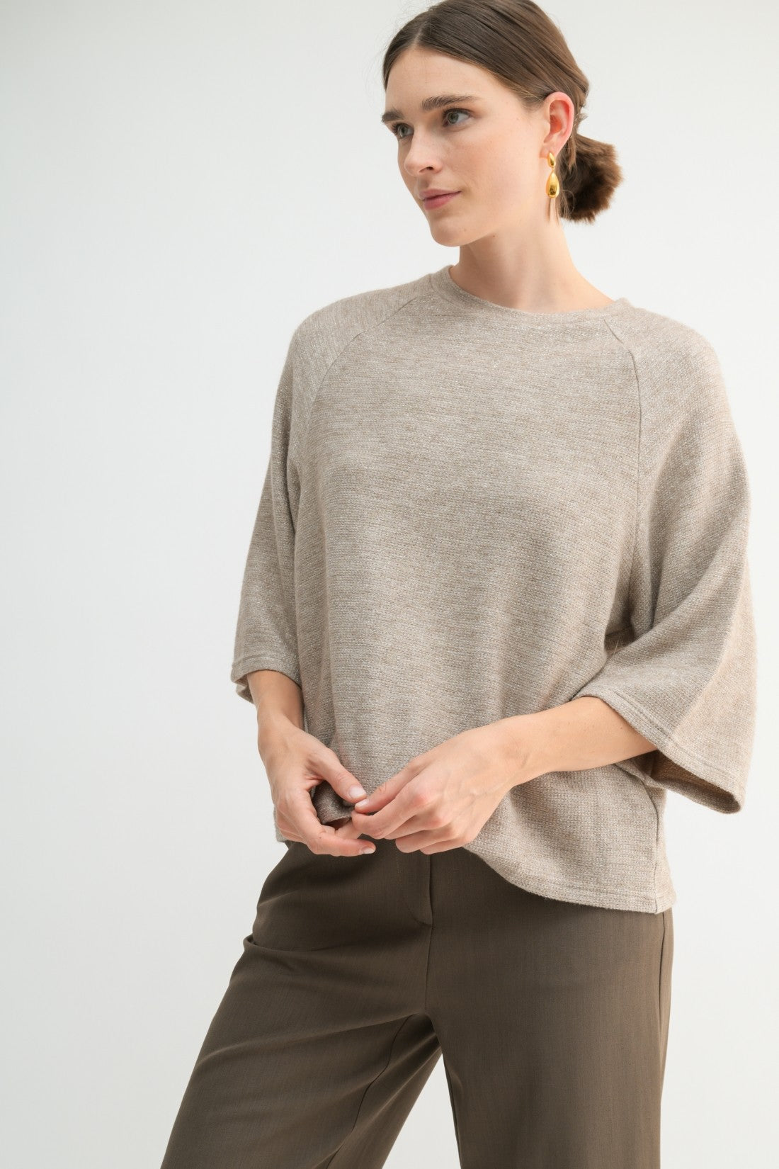 Metallic Sweater Knit Top in Mocha