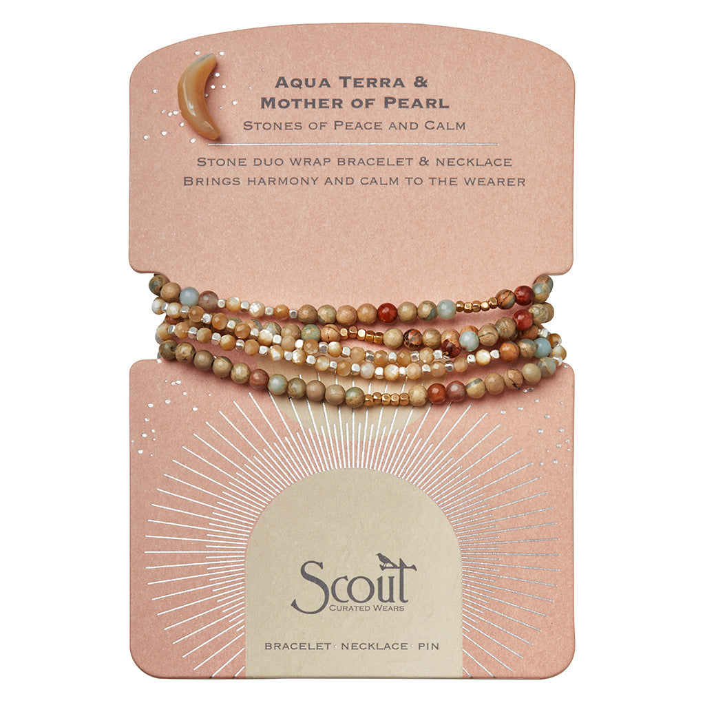 Stone Duo Wrap Bracelet - Aqua Terra & Mother of Pearl