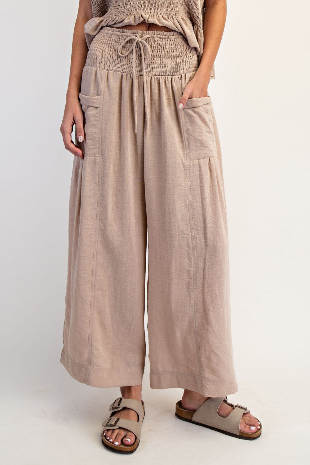 Baggy Wide Leg Cropped Pants in Taupe