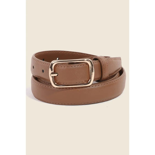 Metallic Rectangle Buckle Leather Belt