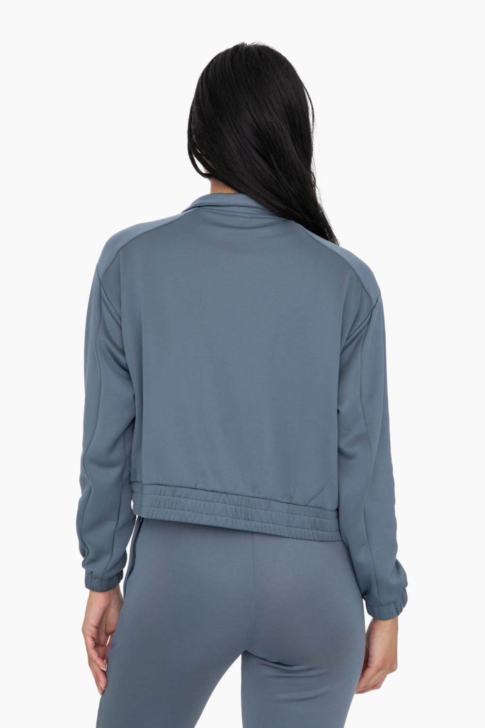 Curvy Mock Neck Zip-Up Jacket in Blue