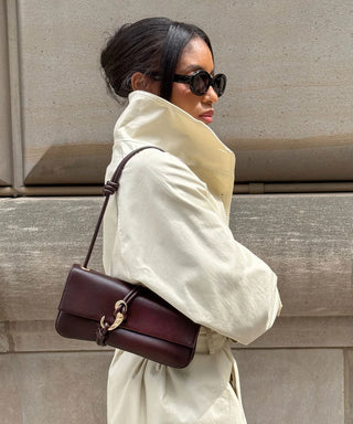 Dolce Vita Alice Leather Slant Baguette Bag in Brown Cherry