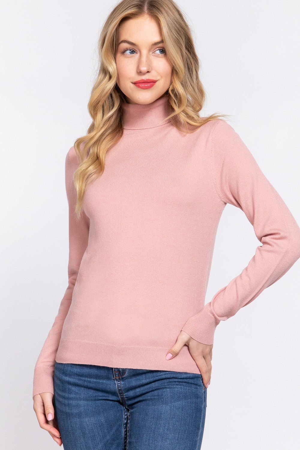 Turtle Neck Sweater in Pink