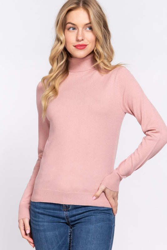 Turtle Neck Sweater in Pink