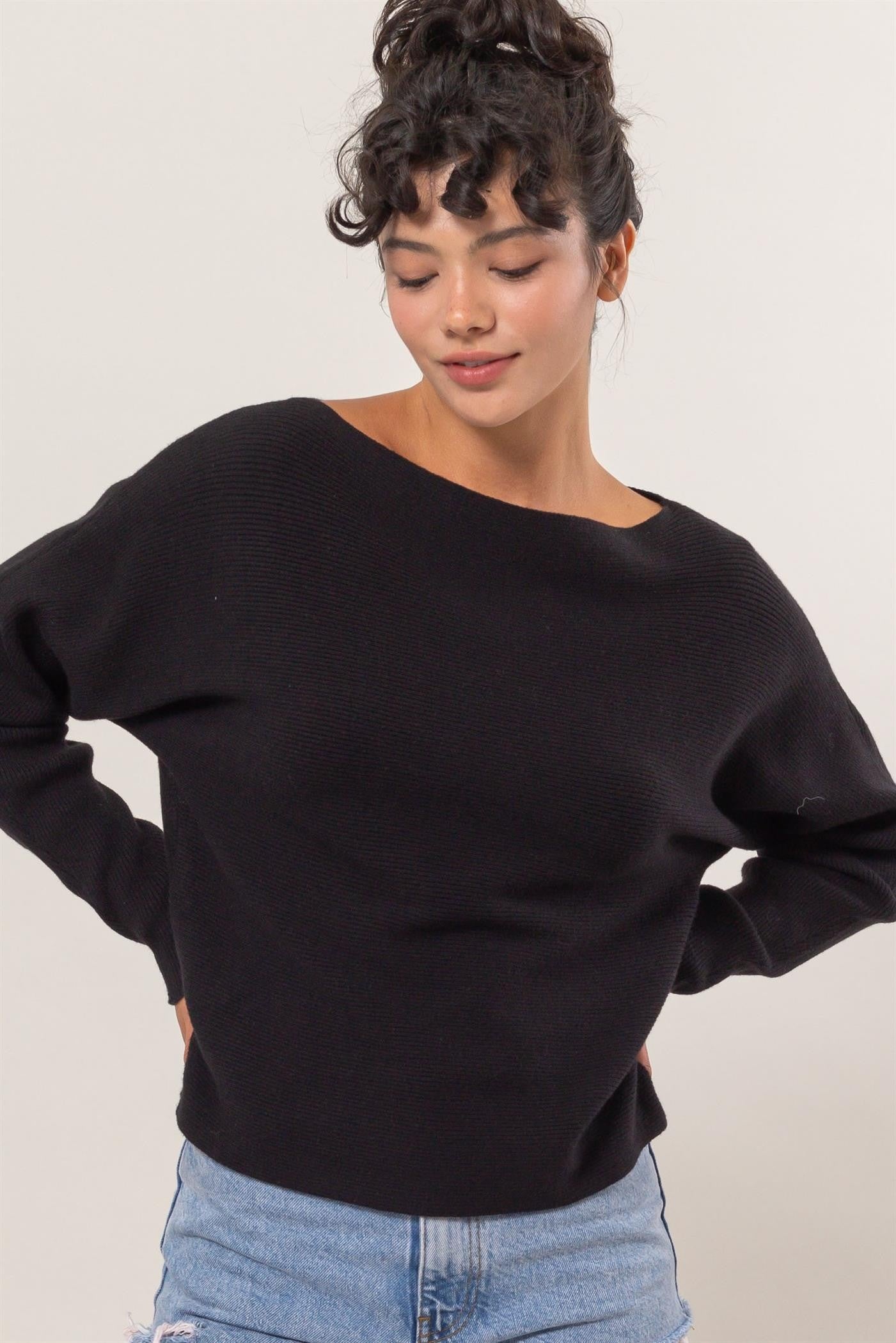 Boat Neckline Long Sleeve Top