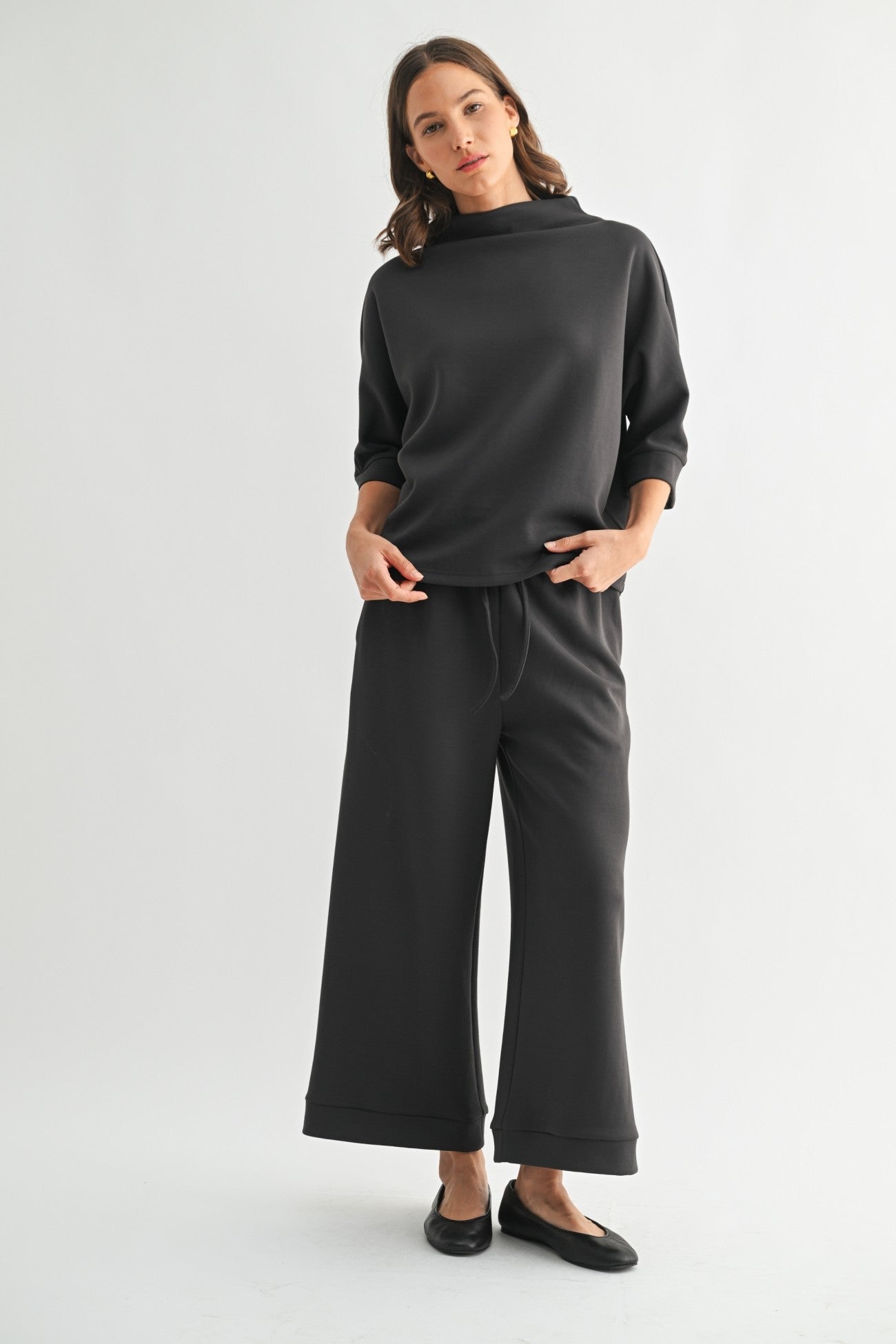 Scuba Mock Neck Knit Top in Charcoal