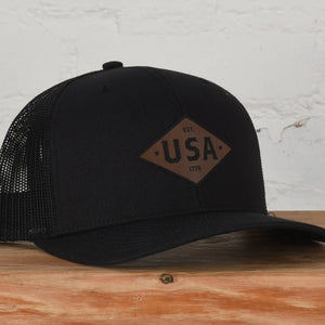 Patriot Leather Patch Snapback (Black/Black)