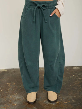 Smocked Waist Drawstring Wide Leg Sweatpants