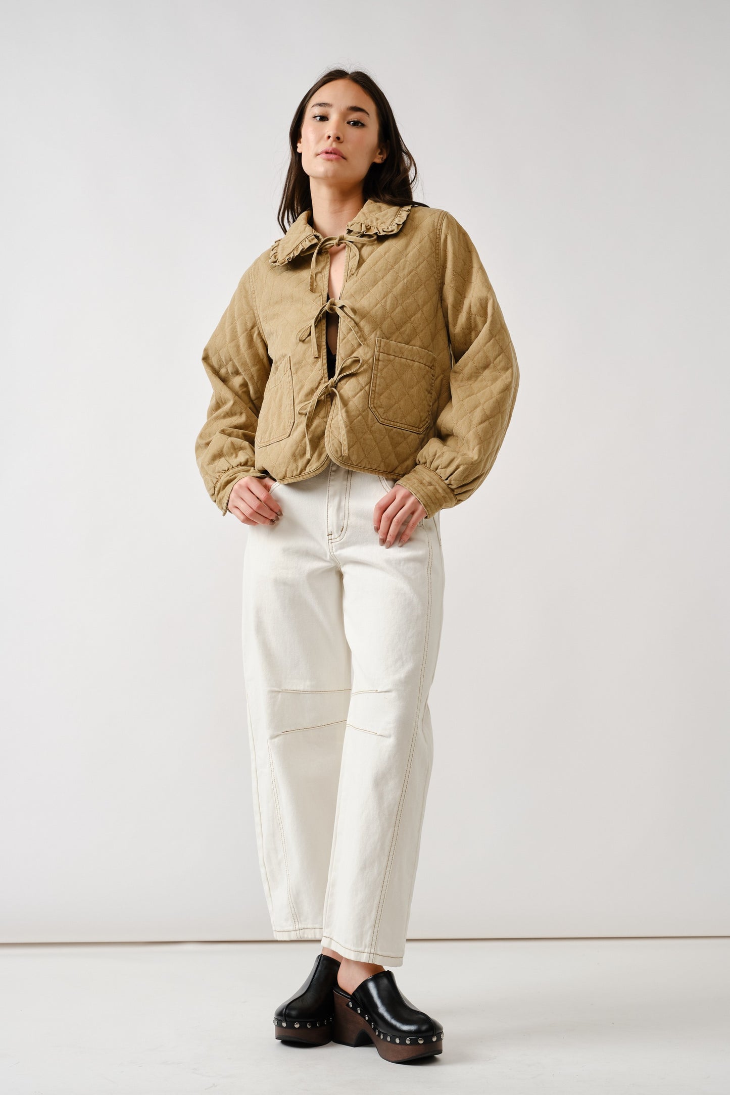 Quilted Frilly Collar Denim Jacket