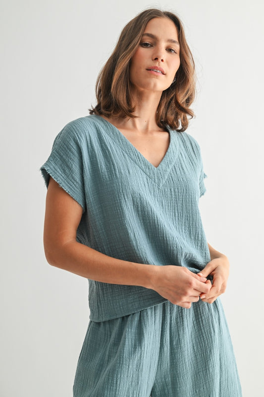 Gauze Frayed Detail Top