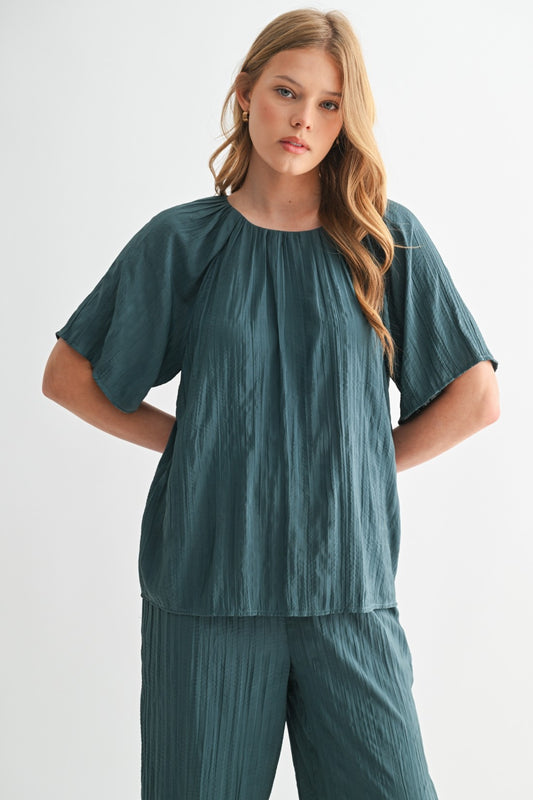 Crinkle Blouse in Hunter Green