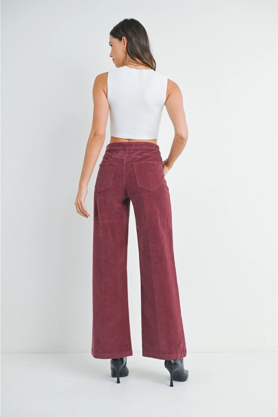 Corduroy Mini Patch Pocket Jeans in Burgundy