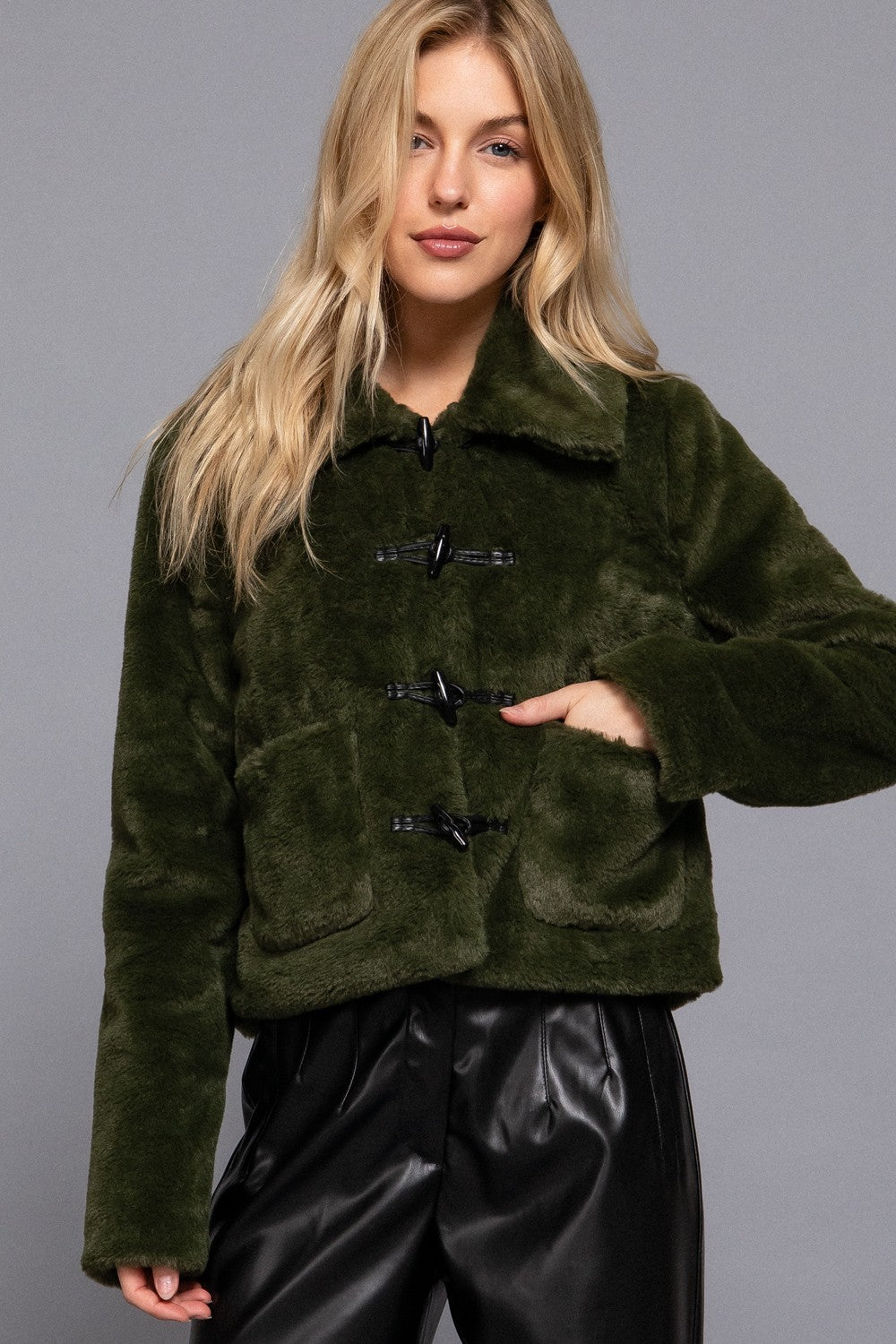 Faux Fur Toggle Button Jacket