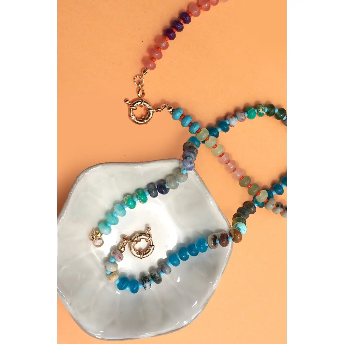 Natural Agate Bead Necklace Charm Clasp