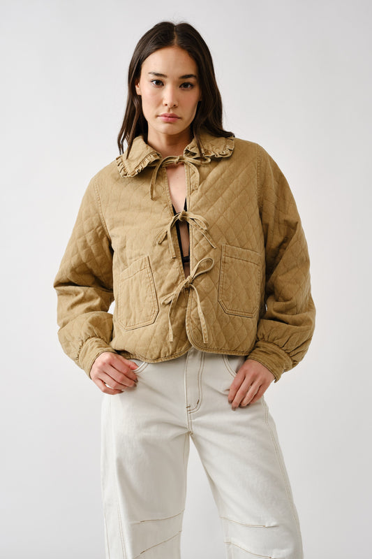 Quilted Frilly Collar Denim Jacket