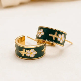 Garden Meadow Flower Enamel Huggie Hoop Earrings