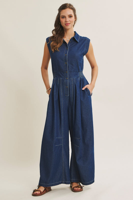 Washed Denim Wide-leg Jumpsuit