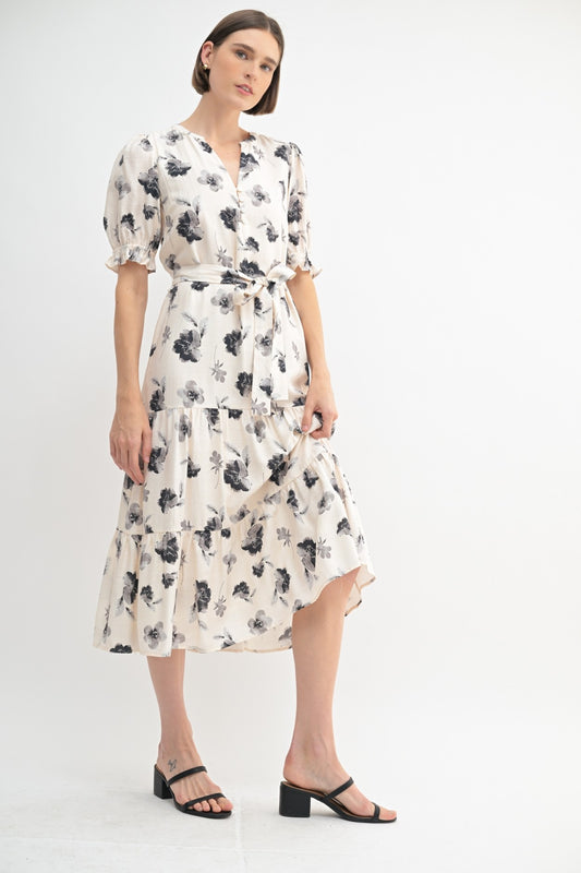 Midi Flower Dress with Tie