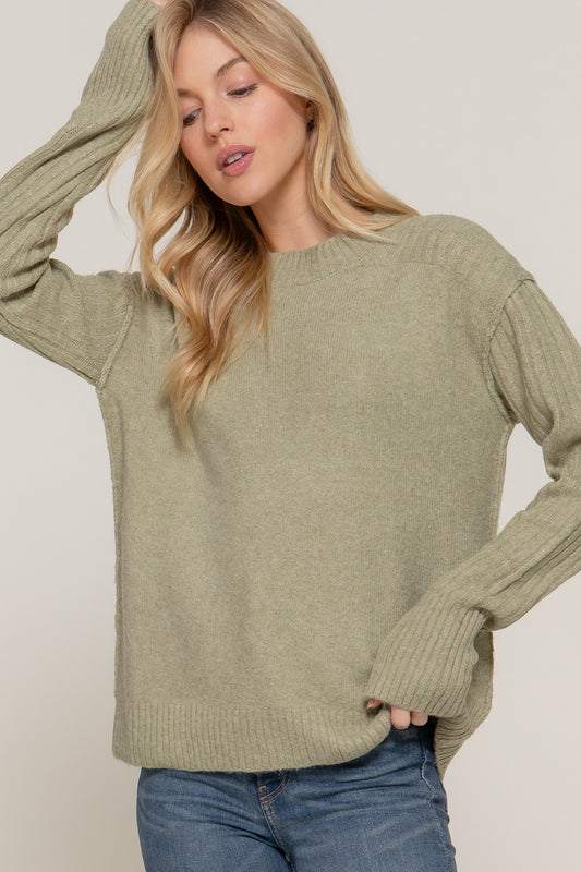 Mock Neck Raised Seam Sweater