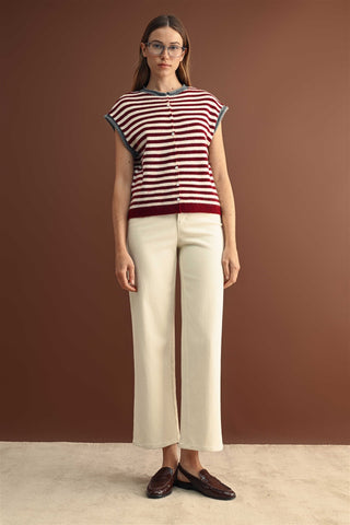 Soft Striped Button-Down Sweater Vest