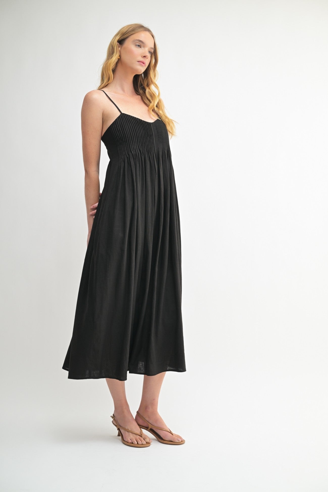 Leah Linen Blend Dress in Black